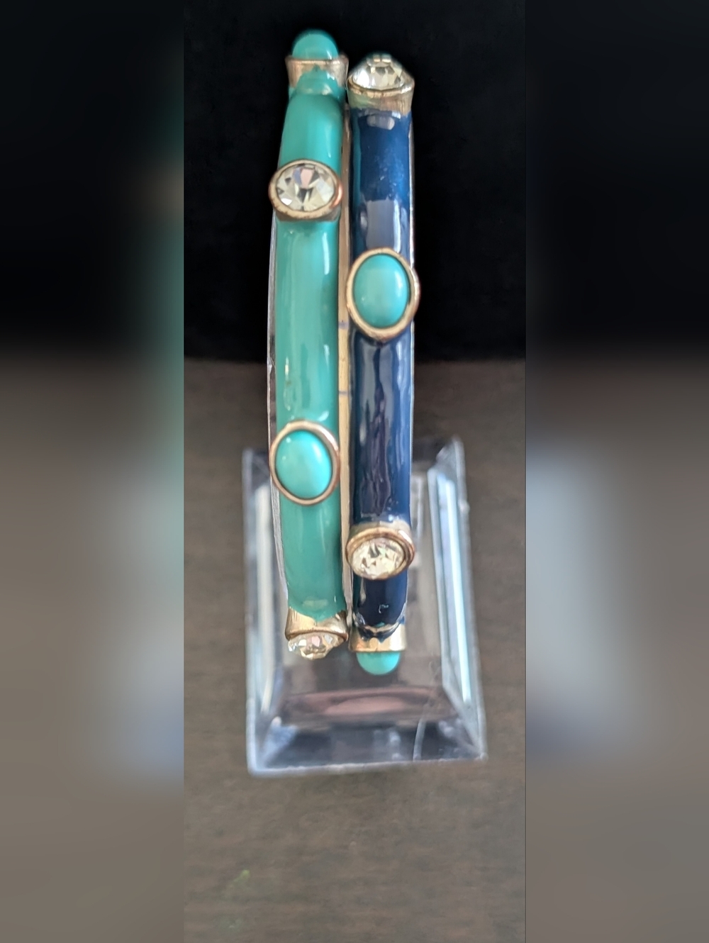 Turquoise & Navy Enamel Bangle Set with Crystal Accents